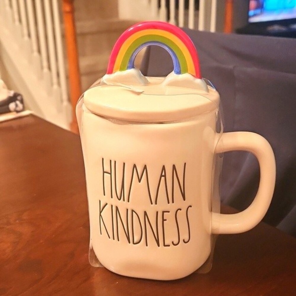 Rae Dunn "Human Kindness" Pride Mug w/ Rainbow Lid NEW!